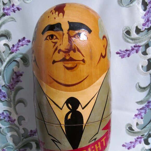 Vintage 5 Russian Political Leaders Wooden Matryoshka (nesting) Dolls Gorbachev - Picture 3 of 16